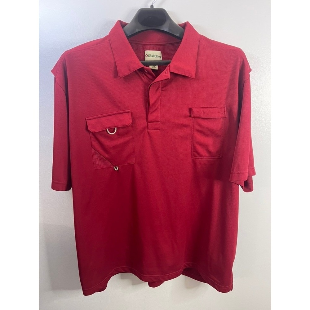 Gander Mountain Mens Red Short Sleeve Polo Shirt Tech UV Sun Protection Size 2XL